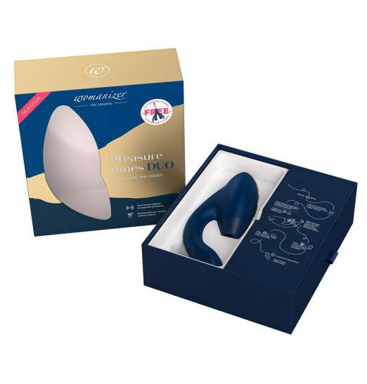 Синий стимулятор Womanizer DUO с вагинальным отростком Синий стимулятор Womanizer DUO с вагинальным отростком