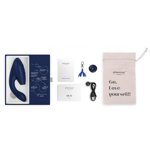 Синий стимулятор Womanizer DUO с вагинальным отростком Синий стимулятор Womanizer DUO с вагинальным отростком