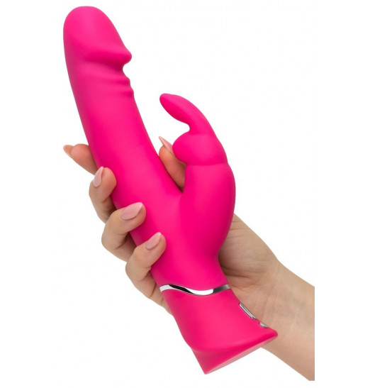 Розовый вибратор-кролик Realistic Dual Density Rechargeable Rabbit Vibrator - 25,5 см.