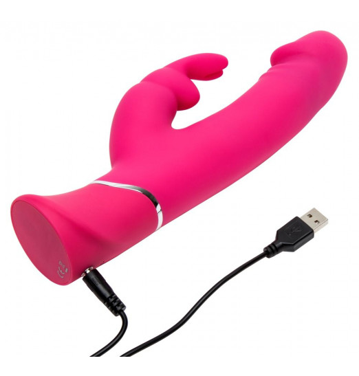 Розовый вибратор-кролик Realistic Dual Density Rechargeable Rabbit Vibrator - 25,5 см.