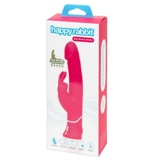 Розовый вибратор-кролик Realistic Dual Density Rechargeable Rabbit Vibrator - 25,5 см.