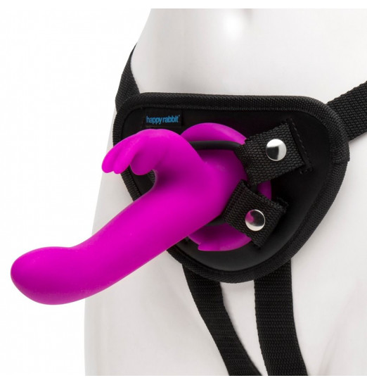 Лиловый страпон Rechargeable Vibrating Strap-On Harness Set - 17,6 см.