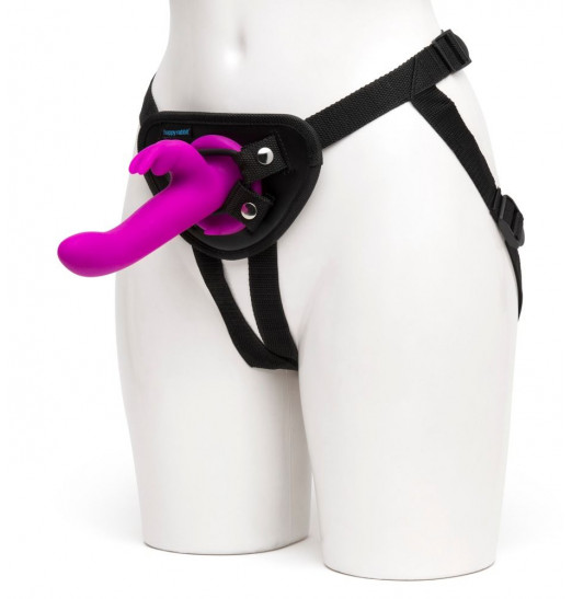 Лиловый страпон Rechargeable Vibrating Strap-On Harness Set - 17,6 см.