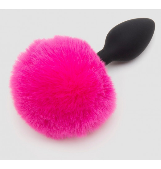Черная анальная пробка с розовым хвостом Small Bunny Tail Butt Plug