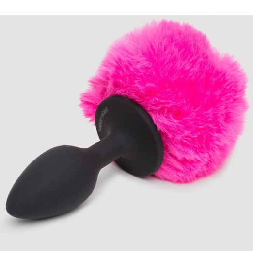 Черная анальная пробка с розовым хвостом Small Bunny Tail Butt Plug