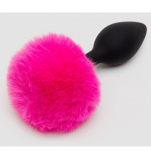Черная анальная пробка с розовым хвостом Medium Bunny Tail Butt Plug