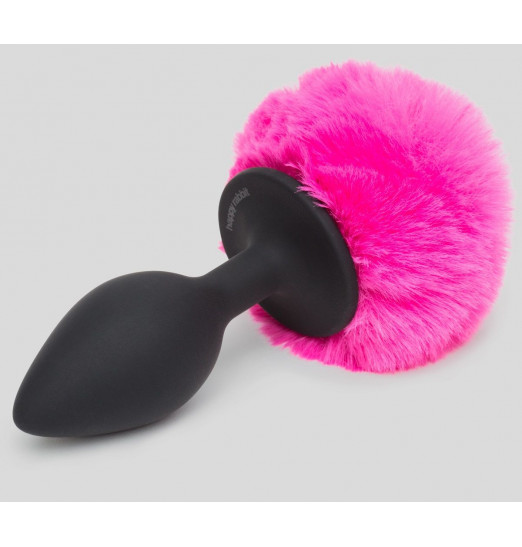 Черная анальная пробка с розовым хвостом Medium Bunny Tail Butt Plug