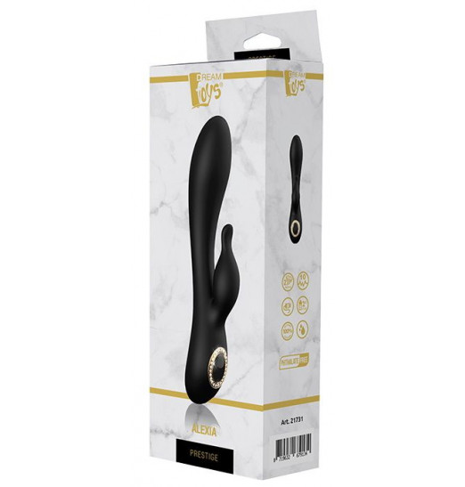 Черный вибратор-кролик ALEXIA - 20 см.