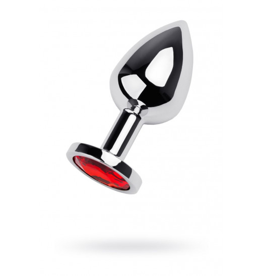 Серебристая гладкая анальная пробка с красным кристаллом - 8 см. Серебристая гладкая анальная пробка с красным кристаллом - 8 см.