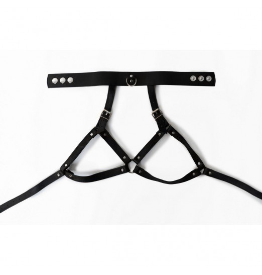 Стильная черная портупея с ошейником