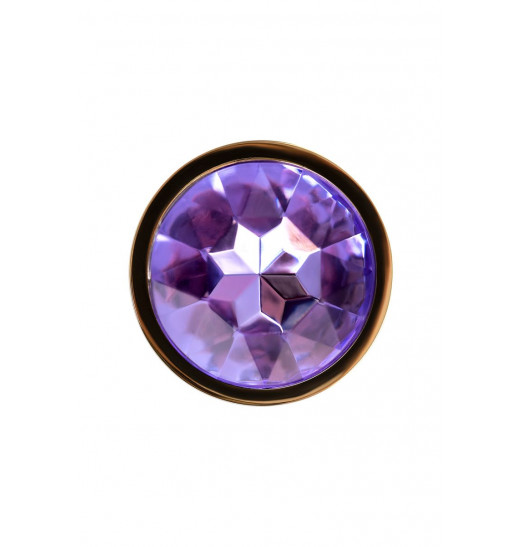 Золотистая анальная втулка с фиолетовым стразом - 7 см.