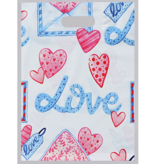 Полиэтиленовый пакет Love с усиленной ручкой - 31 х 40 см.