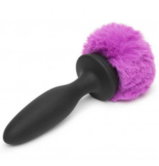 Черная анальная вибропробка Rechargeable Vibrating Bunny Tail Butt Plug Medium - 12 см.