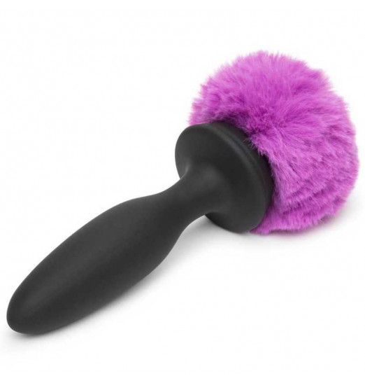 Черная анальная вибропробка Rechargeable Vibrating Bunny Tail Butt Plug Medium - 12 см.