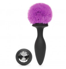 Черная анальная вибропробка Rechargeable Vibrating Bunny Tail Butt Plug Medium - 12 см.