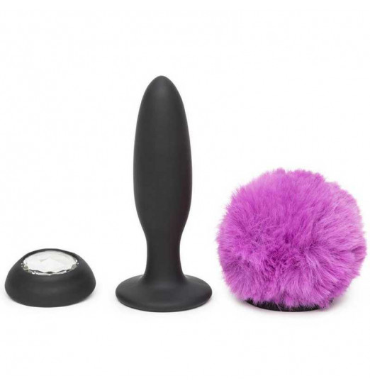 Черная анальная вибропробка Rechargeable Vibrating Bunny Tail Butt Plug Medium - 12 см.