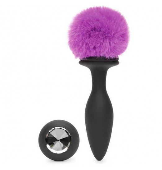 Черная анальная вибропробка Rechargeable Vibrating Bunny Tail Butt Plug Medium - 12 см.