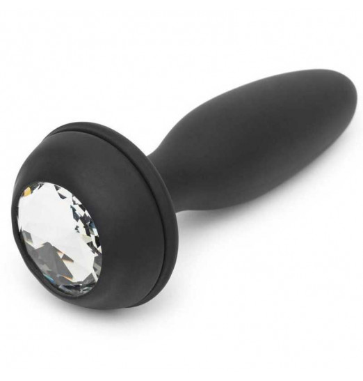 Черная анальная вибропробка Rechargeable Vibrating Bunny Tail Butt Plug Large - 14 см.