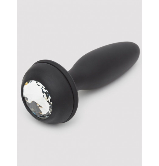 Черная анальная вибропробка Rechargeable Vibrating Bunny Tail Butt Plug Small