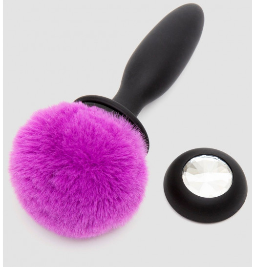 Черная анальная вибропробка Rechargeable Vibrating Bunny Tail Butt Plug Small