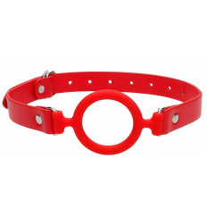 Красный кляп-кольцо с кожаными ремешками  Silicone Ring Gag with Leather Straps