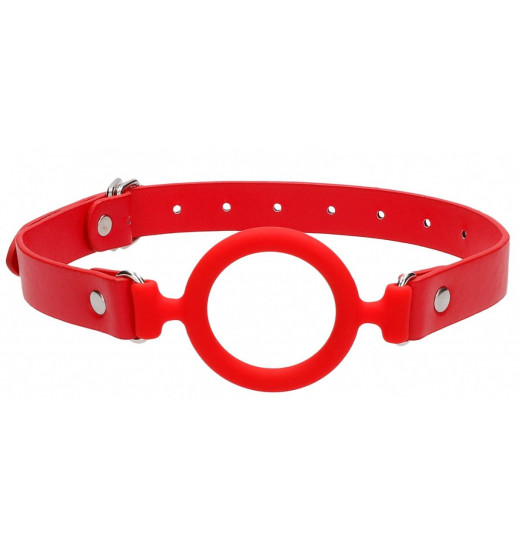 Красный кляп-кольцо с кожаными ремешками  Silicone Ring Gag with Leather Straps
