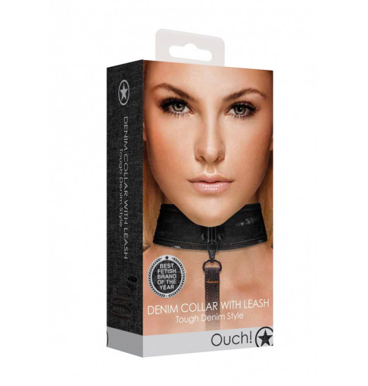 Черный джинсовый ошейник With Leash Roughend Denim Style