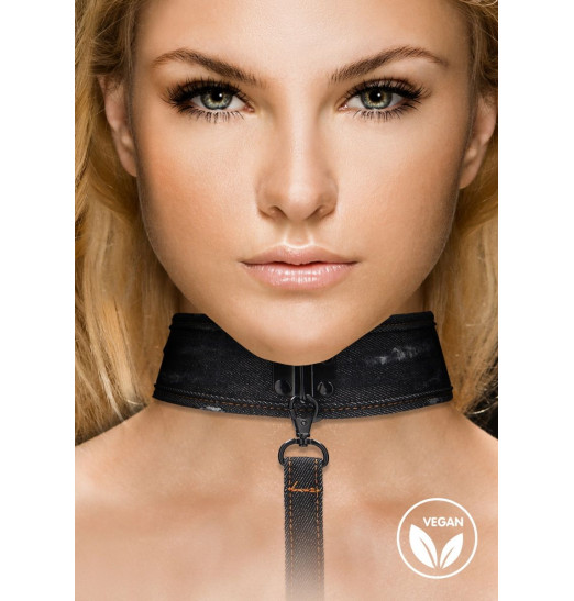 Черный джинсовый ошейник With Leash Roughend Denim Style