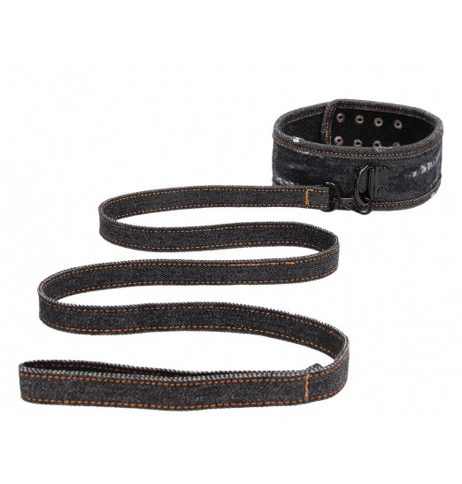 Черный джинсовый ошейник With Leash Roughend Denim Style
