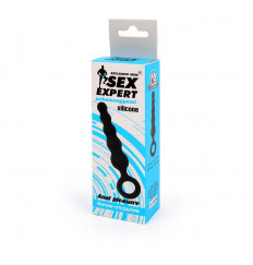 Черный анальный стимулятор-елочка с ограничительным колечком - 8,5 см.