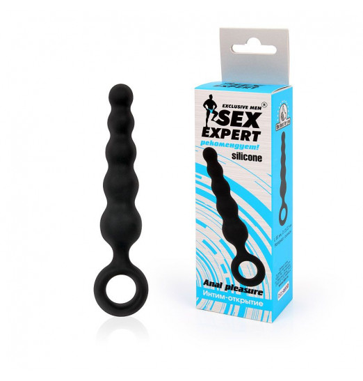 Черный анальный стимулятор-елочка с ограничительным колечком - 8,5 см.