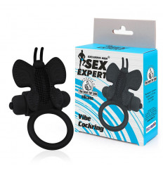Черное эрекционное виброкольцо-бабочка