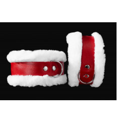 Бело-красные поножи из натуральной кожи с нежным мехом