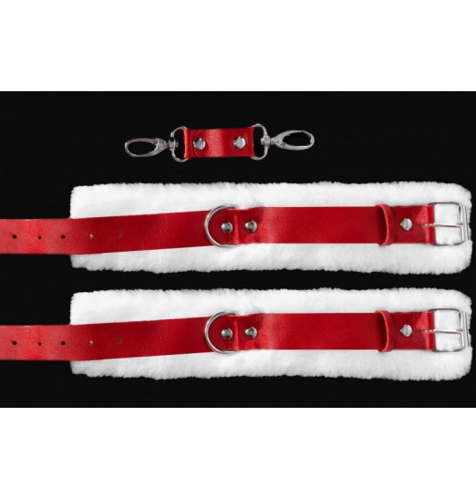 Бело-красные наручники из натуральной кожи с нежным мехом Бело-красные наручники из натуральной кожи с нежным мехом