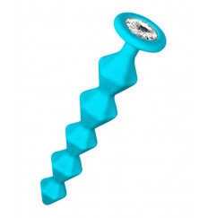 Бирюзовая анальная цепочка с кристаллом Chummy - 16 см.