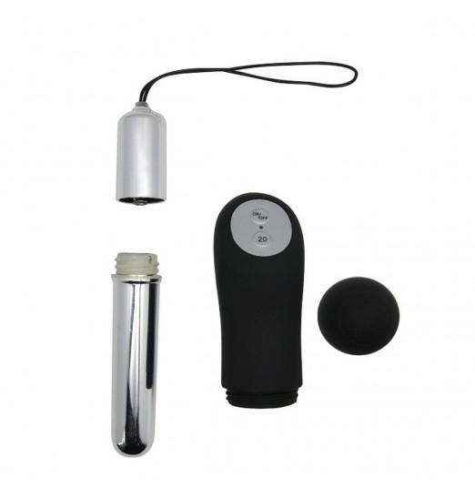 Серебристая гладкая вибропуля с пультом ДУ - 10,2 см.