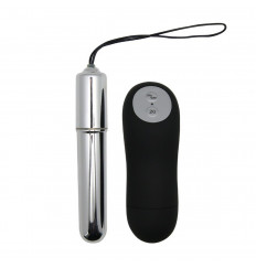 Серебристая гладкая вибропуля с пультом ДУ - 10,2 см.