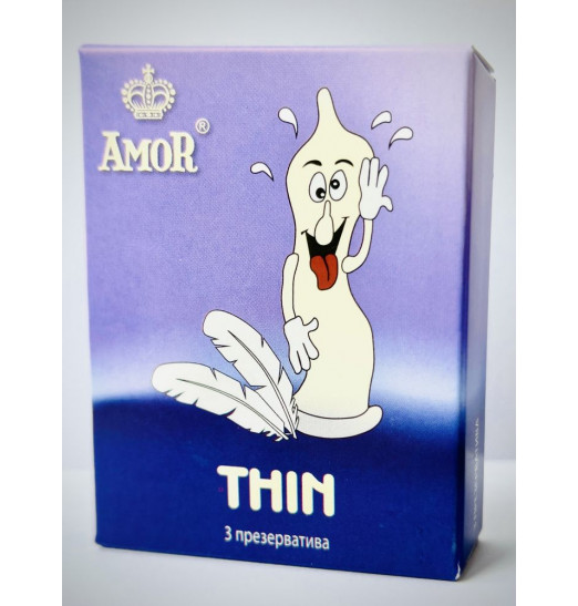 Супертонкие презервативы AMOR Thin  Яркая линия  - 3 шт.