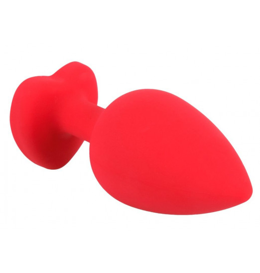Красная силиконовая анальная пробка с черным стразом-сердечком - 9,3 см. Красная силиконовая анальная пробка с черным стразом-сердечком - 9,3 см.