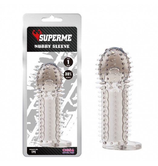 Насадка-удлинитель с кольцом для мошонки Nubby Sleeve - 12 см.