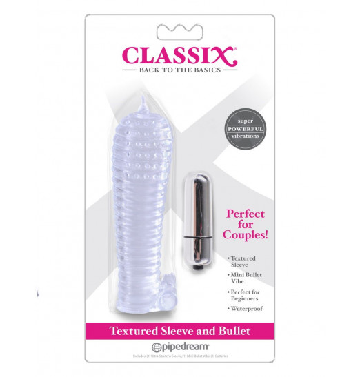 Прозрачная вибронасадка Textured Sleeve and Bullet - 14 см.