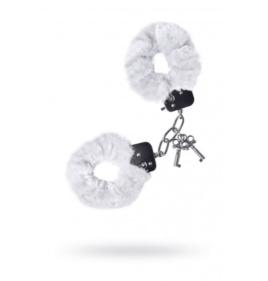 Белые меховые наручники с металлическим крепежом
