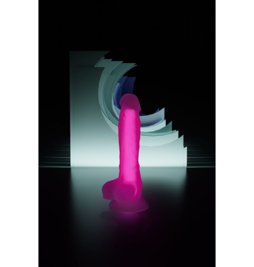 Прозрачно-розовый, светящийся в темноте фаллоимитатор  Не-Он  - 20 см.