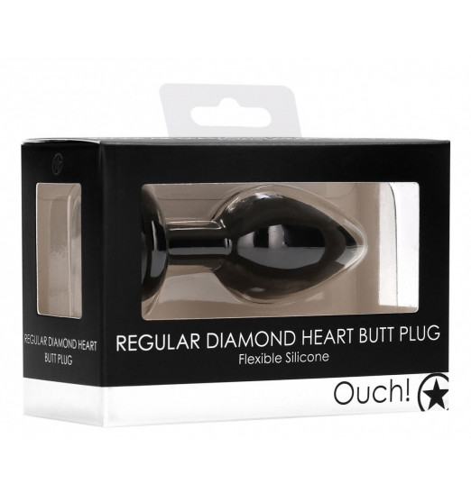 Черная анальная пробка с прозрачным стразом Diamond Heart Butt Plug - 7,3 см.