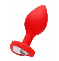 Красная анальная пробка с прозрачным стразом Diamond Heart Butt Plug - 7,3 см.
