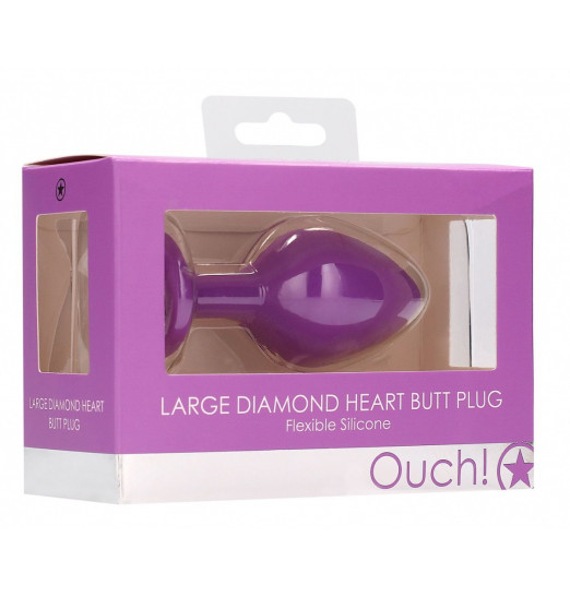 Фиолетовая анальная пробка с прозрачным стразом Large Ribbed Diamond Heart Plug - 8 см. Фиолетовая анальная пробка с прозрачным стразом Large Ribbed Diamond Heart Plug - 8 см.