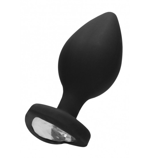 Черная анальная пробка с прозрачным стразом Extra Large Diamond Heart Butt Plug - 9,5 см.