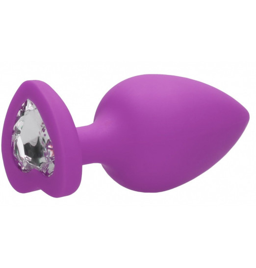 Фиолетовая анальная пробка с прозрачным стразом Extra Large Diamond Heart Butt Plug - 9,5 см.