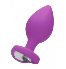 Фиолетовая анальная пробка с прозрачным стразом Extra Large Diamond Heart Butt Plug - 9,5 см.