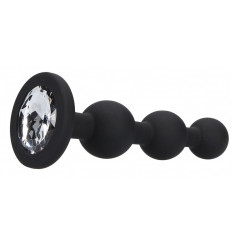 Черная анальная елочка с прозрачным стразом Beaded Diamond Butt Plug - 11,4 см.